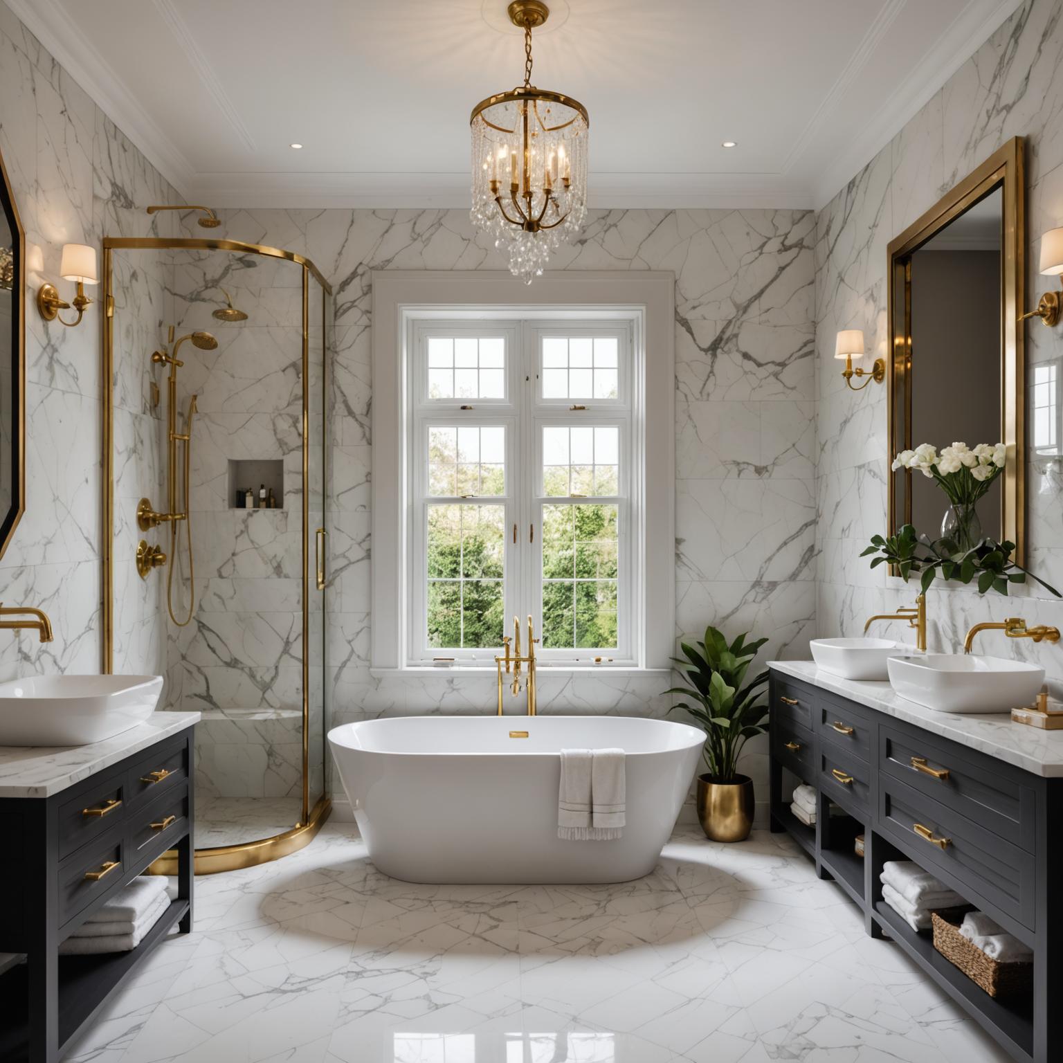 Luxury bathroom renovation with marble tiles